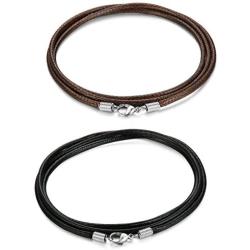 FIBO STEEL 2 Pcs 2.5MM Leather Chain Necklace for Men Women Braided Necklace Chain,16-30 inches