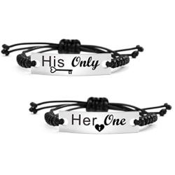 SOUSYOKYO Couple Bracelet, Her One His Only Bracelets, Long Distance Matching Relationship for Wife and Husband, Wedding Day Jewelry