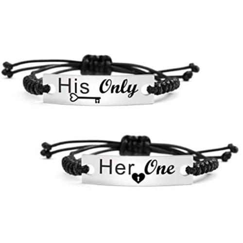 SOUSYOKYO Couple Bracelet, Her One His Only Bracelets, Long Distance Matching Relationship for Wife and Husband, Wedding Day Jewelry