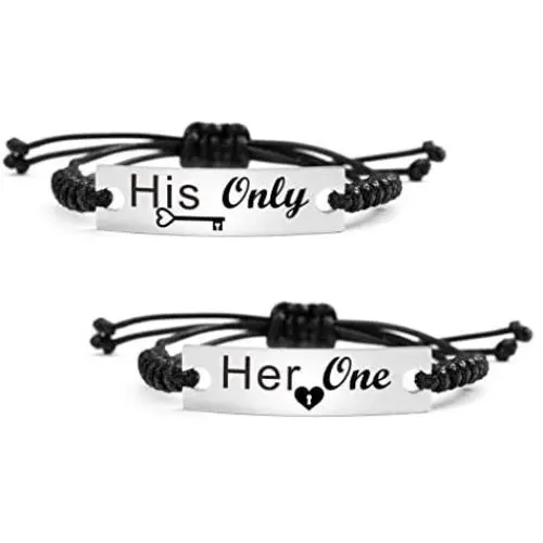 SOUSYOKYO Couple Bracelet, Her One His Only Bracelets, Long Distance Matching Relationship for Wife and Husband, Wedding Day Jewelry SOUSYOKYO Couple Bracelet, Her One His Only Bracelets, Long Distance Matching Relationship for Wife and Husband, Wedding Day Jewelry