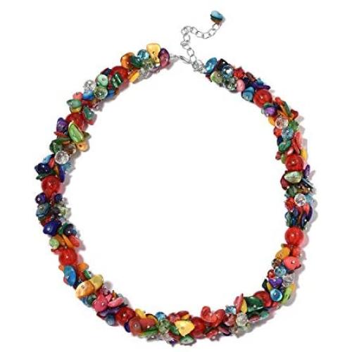 Shop LC Delivering Joy Multi Color Silvertone Shell Glass Unique Stylish Bead Necklace Jewelry for Women 20''