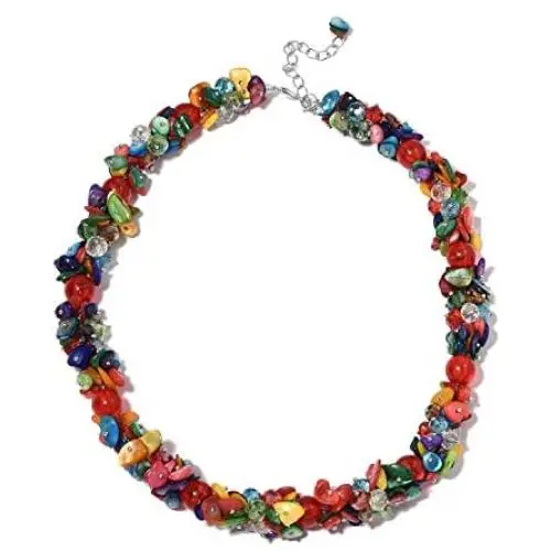 Shop LC Delivering Joy Multi Color Silvertone Shell Glass Unique Stylish Bead Necklace Jewelry for Women 20'' Shop LC Delivering Joy Multi Color Silvertone Shell Glass Unique Stylish Bead Necklace Jewelry for Women 20''