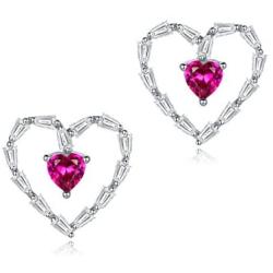 Creativity Ruby Love Heart Stud Earrings, White Gold Plated Hypoallergenic Earings for Girls and Women