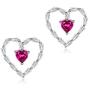 Creativity Ruby Love Heart Stud Earrings, White Gold Plated Hypoallergenic Earings for Girls and Women