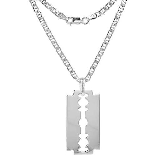 Sterling Silver Razor Blade Necklace Italy 1 1/2 inch, 16-24 inch