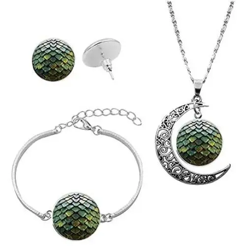 IShang Dragon Egg Necklace Jewelry Set for Women, Dragon Egg with Crescent Moon Time Gemstone Pendant Necklace + Bracelet + Stud Earring Costume Womens Jewelry Sets with Gift Box IShang Dragon Egg Necklace Jewelry Set for Women, Dragon Egg with Crescent Moon Time Gemstone Pendant Necklace + Bracelet + Stud Earring Costume Womens Jewelry Sets with Gift Box