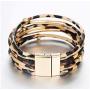 Fesciory Leopard Bracelet for Women Wrap Multi-Layer Leather Bracelet Magnetic Clasp Cuff Bangle Jewelry