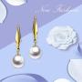 18k Gold Earrings for Women, Cultured Freshwater Pearl Dangle Fine Jewelry Earring, 8 mm