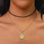 Avanlin Vintage Layered Necklaces Gold Virgin Mary Pendant Necklace Black Crystal Beaded Satellite Chain Choker Jewelry for Women and Girls