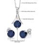 Gem Stone King 925 Sterling Silver Blue Sapphire & White Diamond Pendant Earrings Set, 3.05 Ct Round with 18 Inch Silver Chain