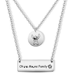 G-Ahora Stitch Necklace Ohana Necklace Hibiscus Jewelry Stitch Charm Gift for Family Mom Sister Best Friends(Stitch NL)
