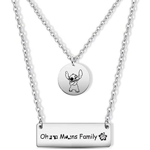 G-Ahora Stitch Necklace Ohana Necklace Hibiscus Jewelry Stitch Charm Gift for Family Mom Sister Best Friends(Stitch NL)