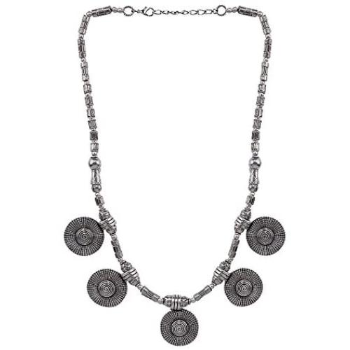 Efulgenz Boho Vintage Antque Ethnic Gypsy Tribal Indian Oxidized Silver Leaf Tassel Statement Choker Collar Necklace Jewelry