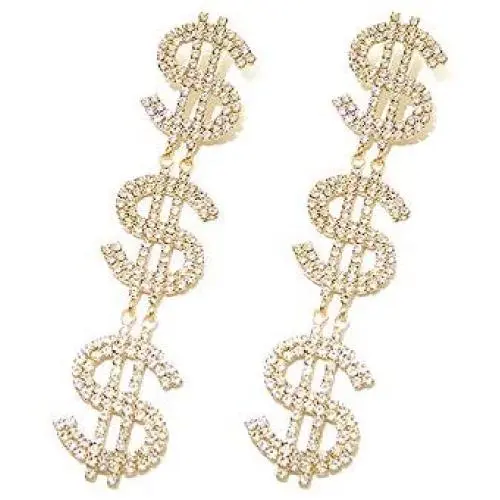 WPY Glitter Crystal Dollar Money Sign Symbol Drop Dangle Fashion Earrings Fashion Jewelry