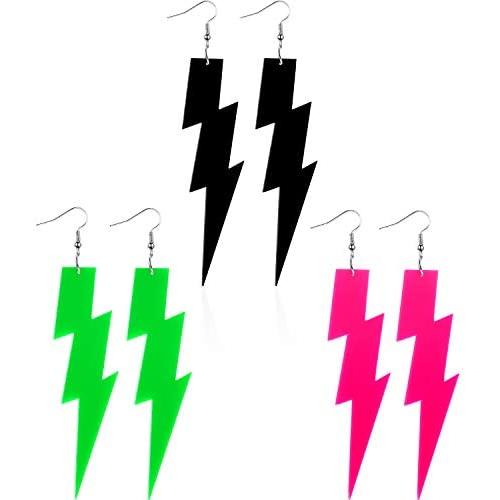 3 Pairs 80s Neon Earrings Pendant Retro Acrylic Drop Dangle for Women 80s Party