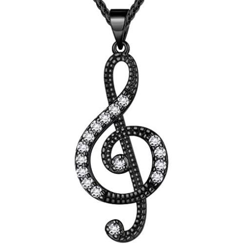 Beautlace Womens Musical Note Necklace Silver/18K Gold Black Gun Plated Treble Clef Music Note Jewelry Gifts for Music Lover