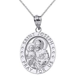 CaliRoseJewelry Sterling Silver Saint Joseph Pray for Us Oval Charm Pendant Necklace
