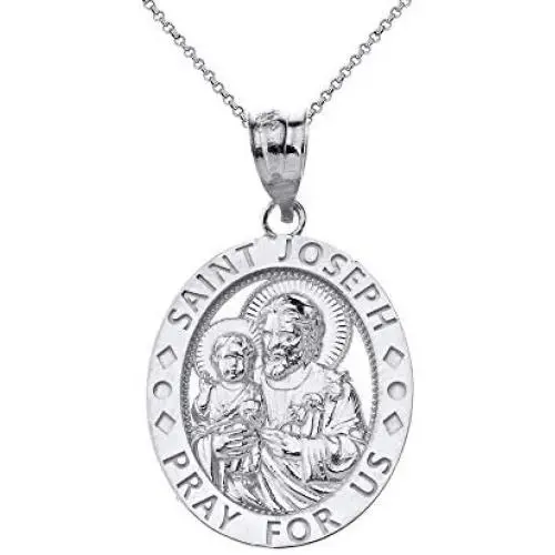 CaliRoseJewelry Sterling Silver Saint Joseph Pray for Us Oval Charm Pendant Necklace