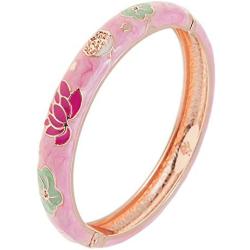 UJOY Womens Gorgeous Bangle Bracelet Pink Colored Rose Golded Floral Hinge Cloisonne Enameled Jewelry with Gift Box