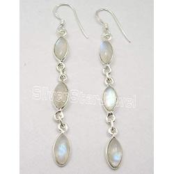 SilverStarJewel Natural Rainbow Moonstone Earrings 2.6'' 925 Solid Silver Fashion Gemstone