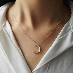 Dtja Minimalist Moon Necklace for Women Girls Kids Sterling Silver Gold Plated Tiny Small Simple Polished Thin Horn Crescent Moon Pendant Choker Necklace Adjustable Chain 18'' Cute Jewelry Gift