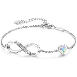 CDE Infinity Heart Symbol Charm Bracelet for Women 925 Sterling Silver Adjustable Mothers Day Jewelry Gift Birthday Gift for Mom Women Wife Girls Her