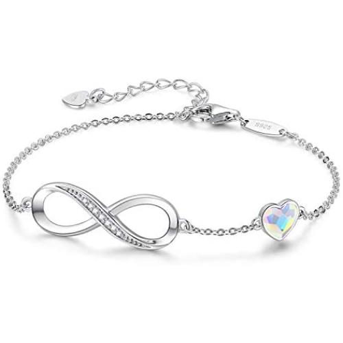 CDE Infinity Heart Symbol Charm Bracelet for Women 925 Sterling Silver Adjustable Mothers Day Jewelry Gift Birthday Gift for Mom Women Wife Girls Her