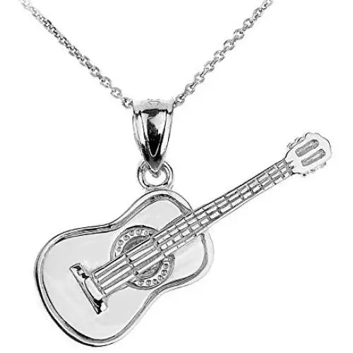 Music Jewelry 925 Sterling Silver Acoustic Guitar Charm Pendant Necklace Music Jewelry 925 Sterling Silver Acoustic Guitar Charm Pendant Necklace