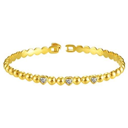 E 18K Gold Plated Bangles Bracelets for Women, Cubic Zirconia, Jewelry Gifts