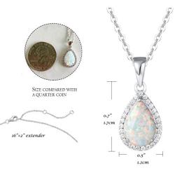 FANCIME October Birthstone Sterling Silver Created Opal Necklace Earrings Stud Hoop Dangle Cubic Zirconia CZ Fire Opal Halo Teardrop Pendant Fine Jewelry Gifts for Women Girls