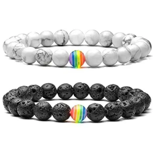 Jovivi LGBT Relationship Bracelet Rainbow Pride White Howlite/Black Lava Rock Beads Oil Diffuser Bracelets for Men Women Jovivi LGBT Relationship Bracelet Rainbow Pride White Howlite/Black Lava Rock Beads Oil Diffuser Bracelets for Men Women