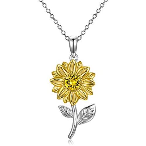 14K Real Gold Sunflower Necklace for Women, You Are My Sunshine Gold Sunflower Pendant Necklace with Crystal Birthday Anniversary Jewelry Gifts for Mom, Wife, Girlfriend 16''+2''