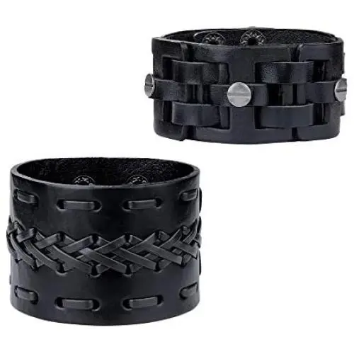 Thunaraz Black Brown Leather Bracelet for Men Women Punk Wide Leather Cuff Bracelet Cool Braided Wristbands Adjustable Gothic Wristband Bangle Jewelry Thunaraz Black Brown Leather Bracelet for Men Women Punk Wide Leather Cuff Bracelet Cool Braided Wristbands Adjustable Gothic Wristband Bangle Jewelry