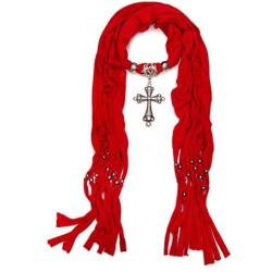 Elegant Cross Charm Pendant Jewelry Necklace Scarf - Diff. Colors Available