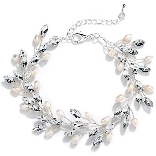 Mariell Bridal and Wedding Silver Bracelet with Crystal Gems and Freshwater Pearls, Fits 7'' to 8 ½'' Wrist Mariell Bridal and Wedding Silver Bracelet with Crystal Gems and Freshwater Pearls, Fits 7'' to 8 ½'' Wrist