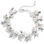 Mariell Bridal and Wedding Silver Bracelet with Crystal Gems and Freshwater Pearls, Fits 7'' to 8 ½'' Wrist