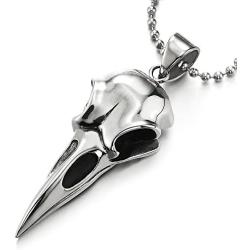 COOLSTEELANDBEYOND Stainless Steel Mens Womens Eagle Bird Skull Pendant Necklace with 30 Inches Ball Chain, Polished