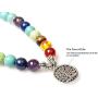 PWMENLK Jewelry,8MM Turquoise 108 Rosary Prayer Mala Beads Tree of Life 7 Chakra Bracelet Necklace