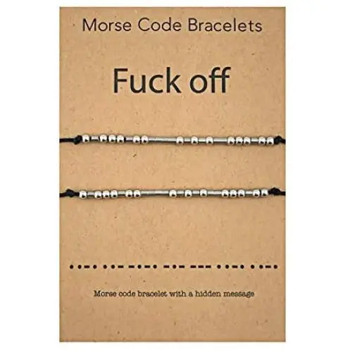 RONLLNA Best Friend Morse Code Bracelet 2Pcs Set Stainless Steel Beads on Silk Cord Friendship BFF Bracelet Gift for Her Women Girl