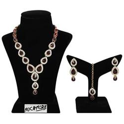 MUCH-MORE Indian Traditional Crytsal Necklace Earrings Set Ethnic Wedding Party Jewelry for Women