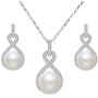 EleQueen 925 Sterling Silver CZ AAA Button Cream Freshwater Cultured Pearl Bridal Jewelry Necklace Earrings Set Ivory