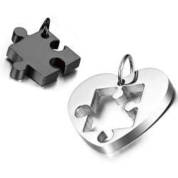 Cupimatch Couples Necklace 2 Pieces Stainless Steel Love Heart Puzzle Matching Pendant, Chain Included