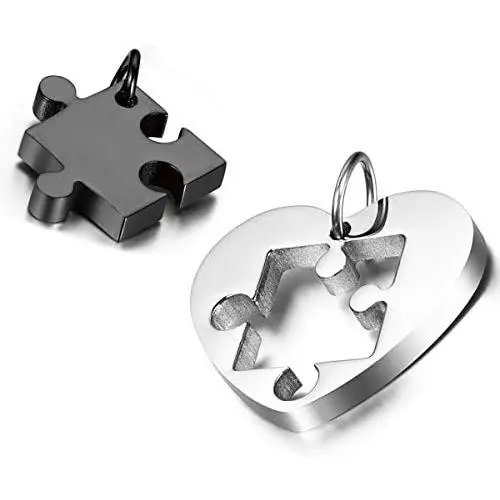 Cupimatch Couples Necklace 2 Pieces Stainless Steel Love Heart Puzzle Matching Pendant, Chain Included Cupimatch Couples Necklace 2 Pieces Stainless Steel Love Heart Puzzle Matching Pendant, Chain Included