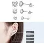 Yan & Lei Sterling Silver Ear Studs Set of 3 Pairs with Round Rhinestone in 4 mm, 5mm and 6 mm