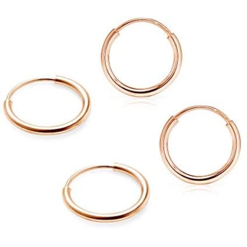 SOLIDGOLD - 14K Endless Gold 12mm Infinity Hoop Sleeper Earrings 2-3 Pair Set | Yellow, Rose & White Gold