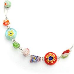 SUVANI Venetian Murano Glass Bead Multi-Colored Millefiori Flower Round Disc Necklace, 16-18 inches