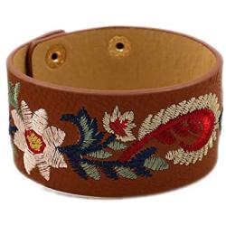 L&N Rainbery Bohemia Embroidery Flower Cuff Bracelet Female Fashion Wide PU Leather Bracelets & Bangles Women Jewelry