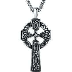 Aoiy Mens Stainless Steel Large Celtic Cross Irish Knot Pendant Necklace, 24'' Link Chain, aap011