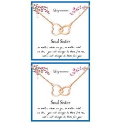 2Pcs Soul Sister Necklace for Women 2 Interlocking Hearts Pendant Adjustable Chain Necklace Double Heart Best Friend Friendship Necklaces for Soul Sisters Birthday Jewelry Gifts