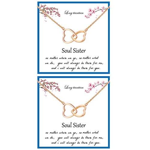 2Pcs Soul Sister Necklace for Women 2 Interlocking Hearts Pendant Adjustable Chain Necklace Double Heart Best Friend Friendship Necklaces for Soul Sisters Birthday Jewelry Gifts